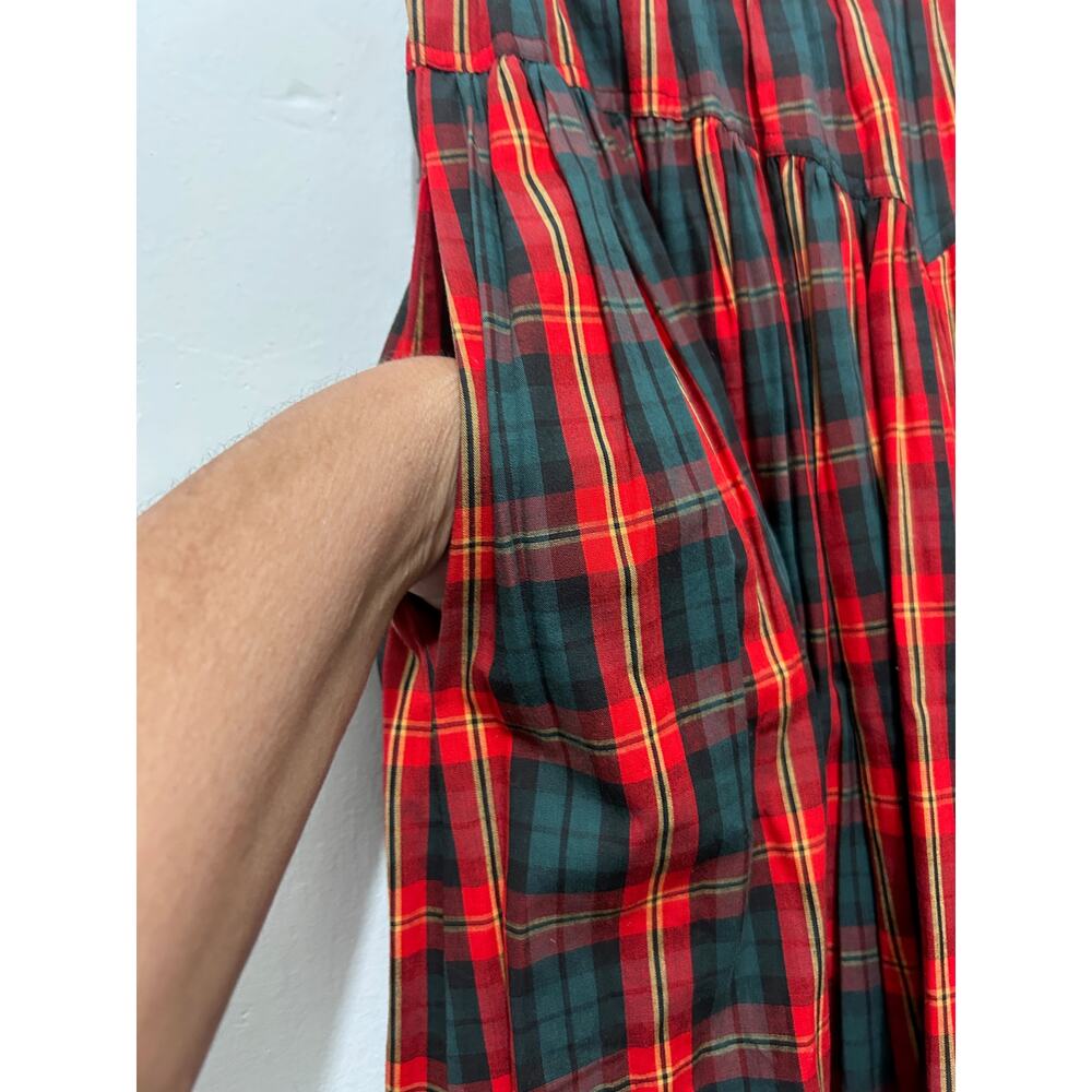 VTG 90s LizSport Red Green Plaid Maxi Skirt S Cottagecore Academia Tarten Pocket - Picture 8 of 8